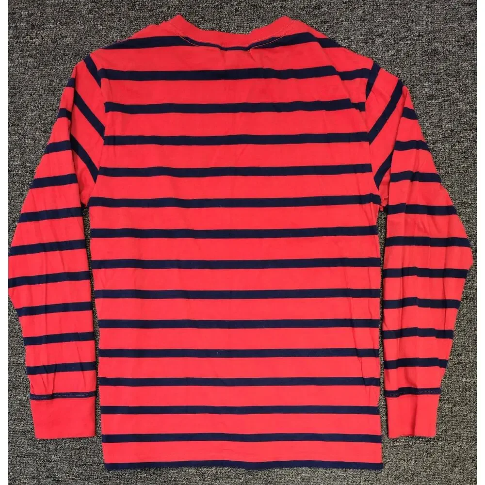 Vintage Polo Ralph Lauren Red w Navy Stripes Long Sleeve Shirt Youth Large 14-16
